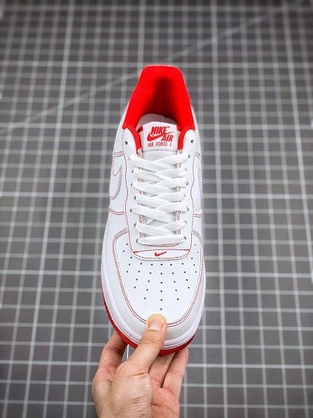 Nike Air Force 1 07 2021新款 白紅縫線全掌內置蜂窩氣墊男女款板鞋
